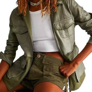 Lindsay Patina Leather Jacket Army Green Size Small New without Tags